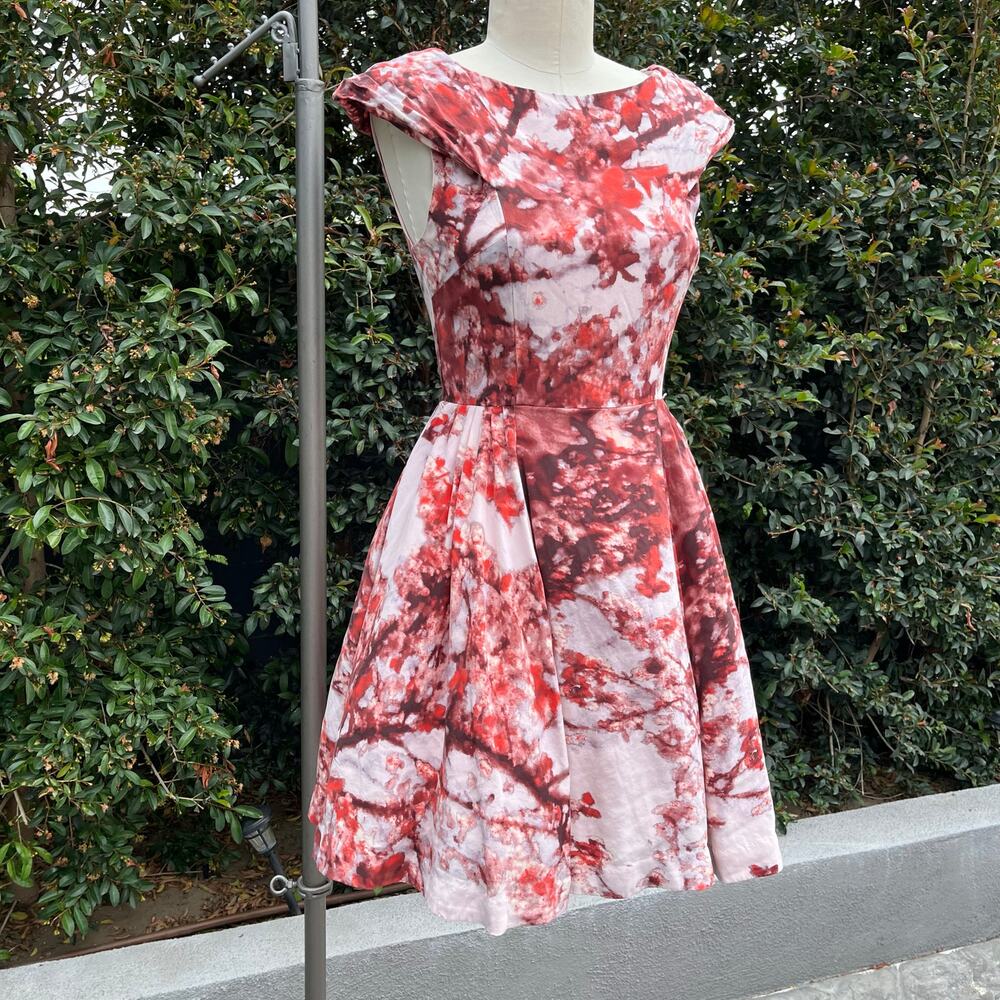Ted Baker London Pink Red Cherry Blossom Sleeveless Dress Romantic Medium